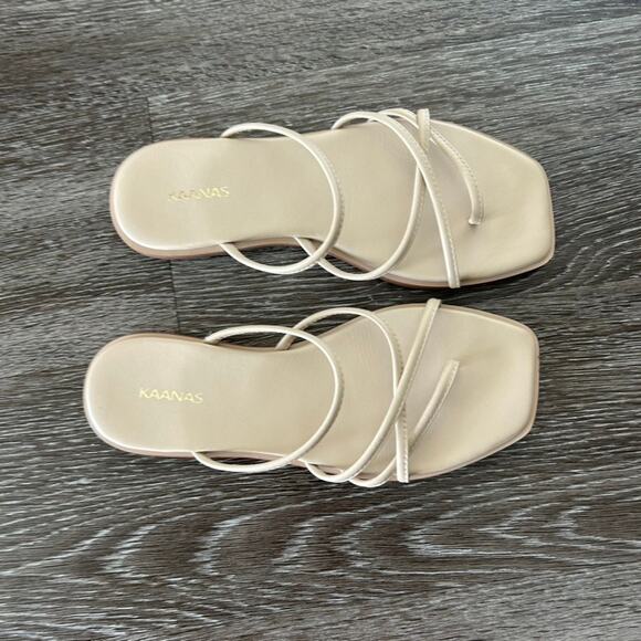 EUC Kaanas Kapok Square Toe Strappy Sandals Size 7M Nude Beige Minimalist Slides - Picture 7 of 13